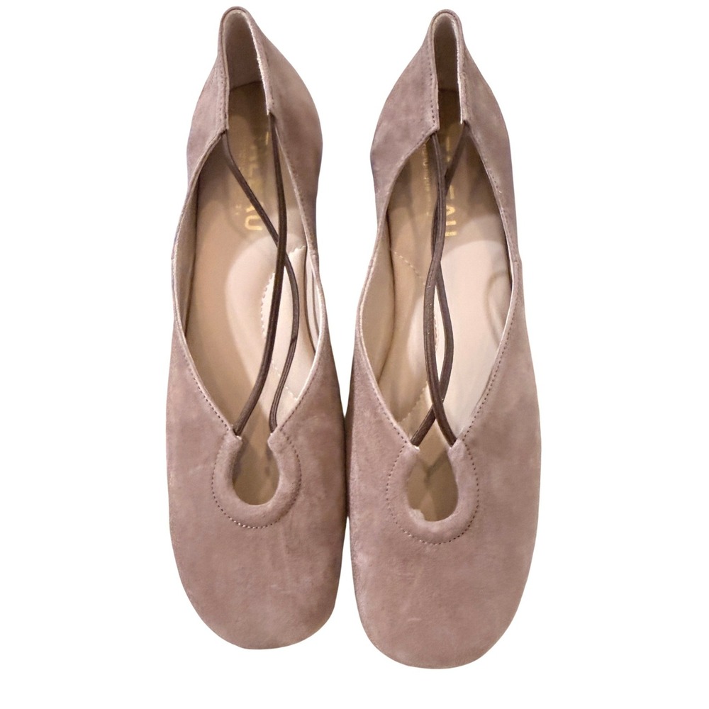 Italeau‎ Bria Flexlite Taupe Italian Suede Ballet Flats Crisscross Strap Size 41